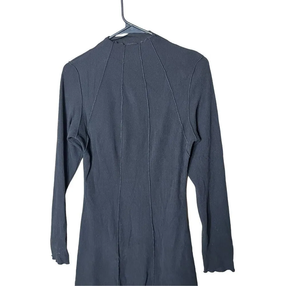 Cider Black Ribbed Long Sleeve Dress‎ - Image 3