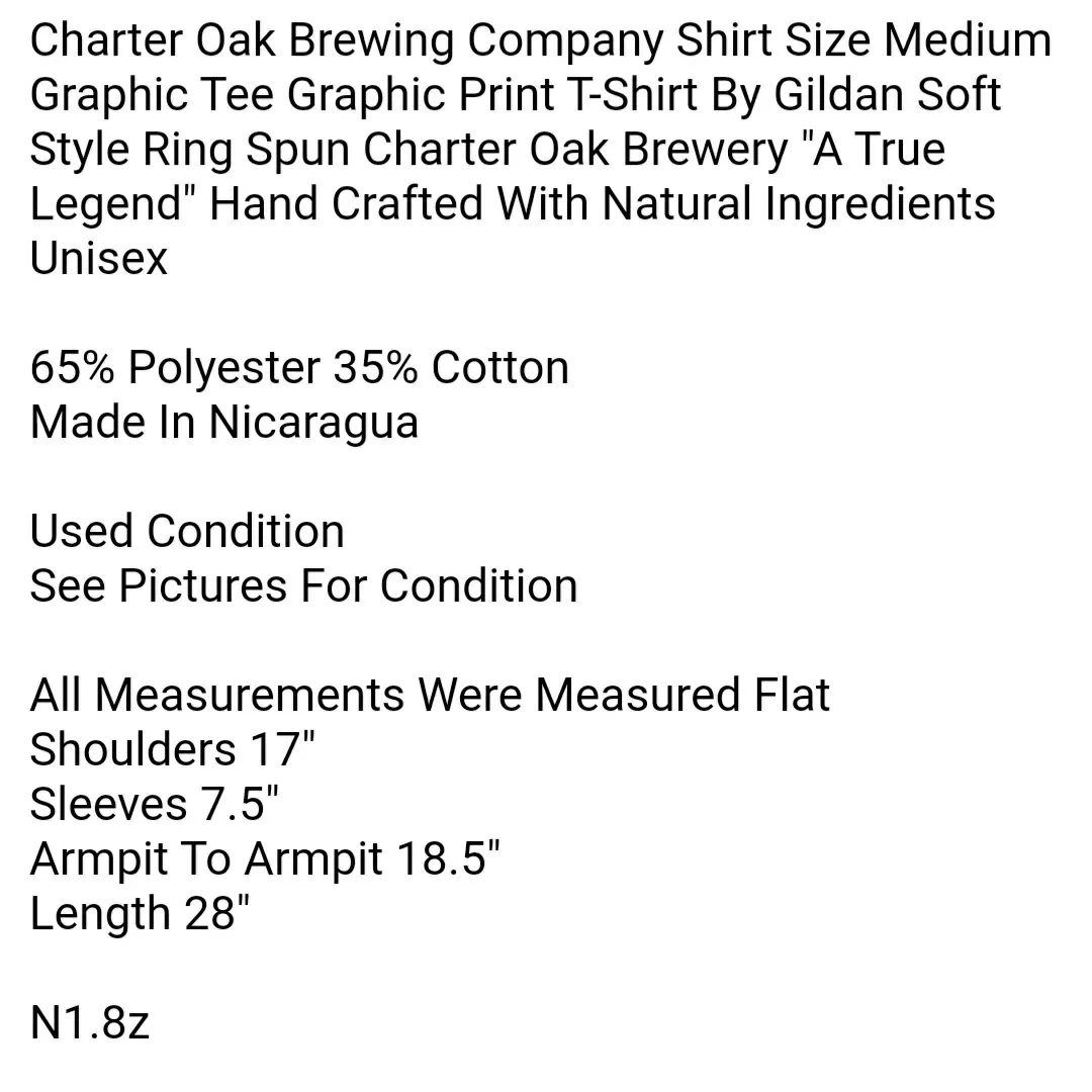Charter Oak Brewing Company Shirt Size Medium Graphic Tee Graphic Print T-Shirt By Gildan  - Image 5