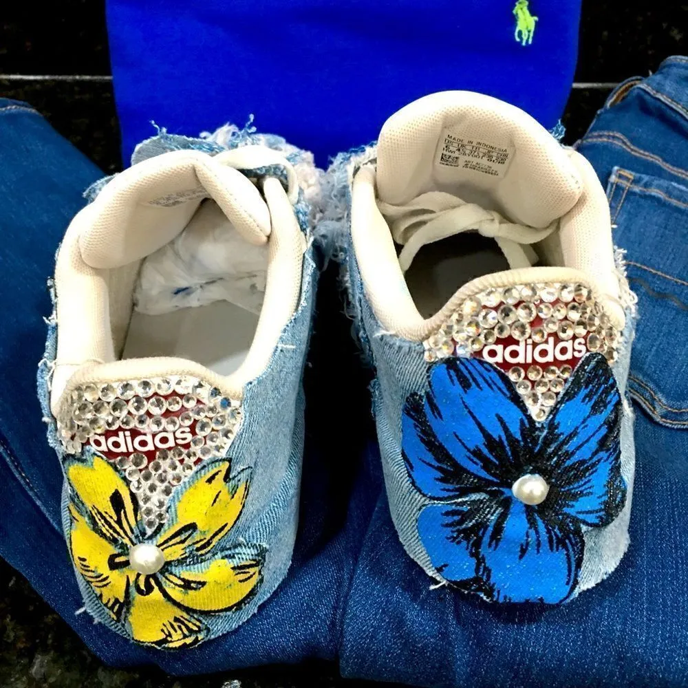 Custom distressed Bling Adidas! Super cute Blue Size 6 - Image 10