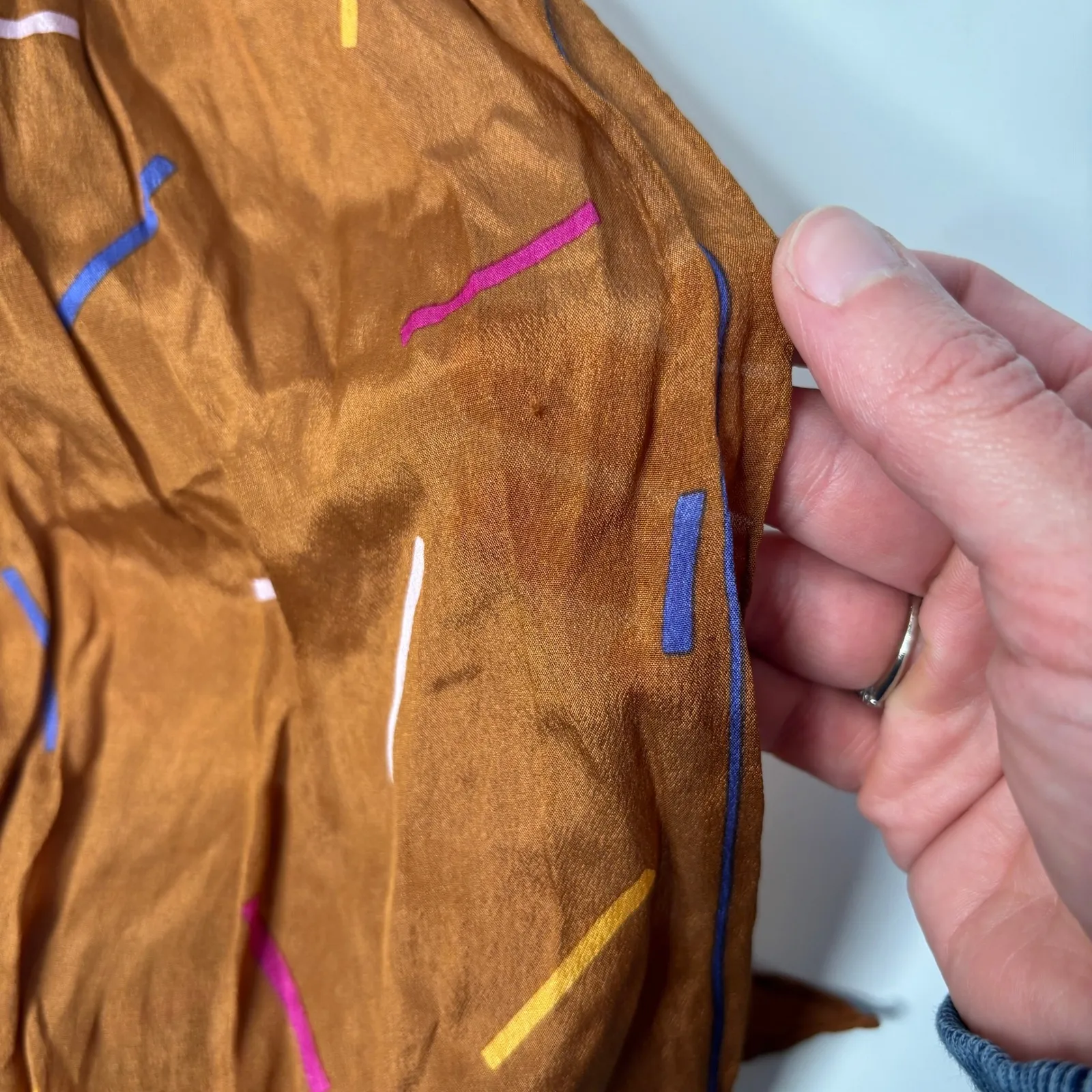 VTG Oscar de la Renta Silk Scarf Wrap Brown Multicolor Sprinkles Print Retro SEE - Image 4