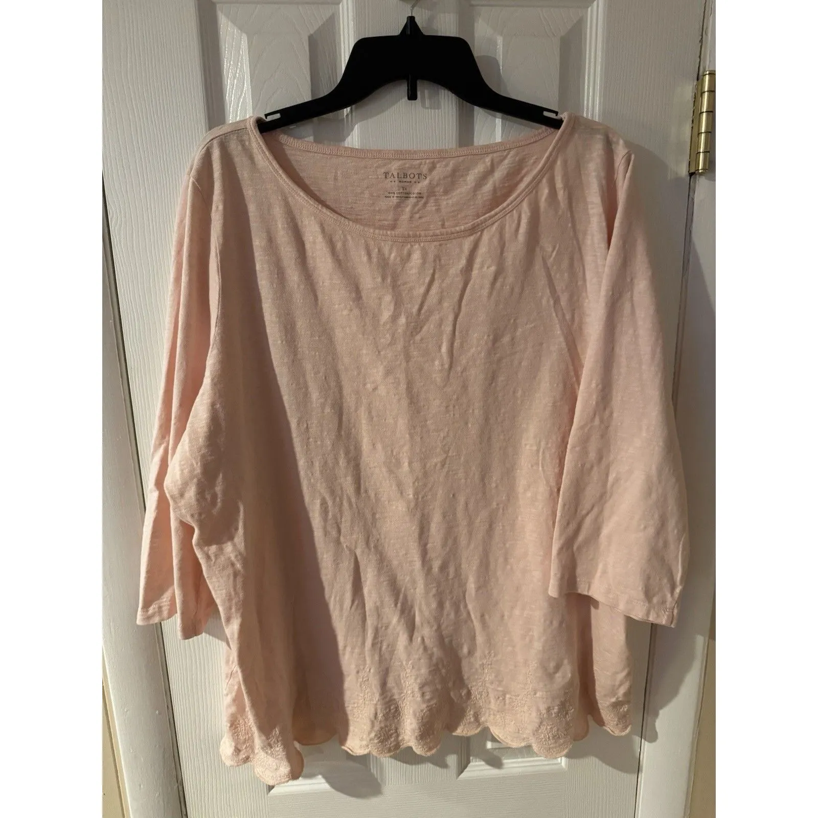 Talbots Pink Boat Neck 3/4 Sleeve T-Shirt 3X Embroidered Scallop Hem Cotton - Image 5