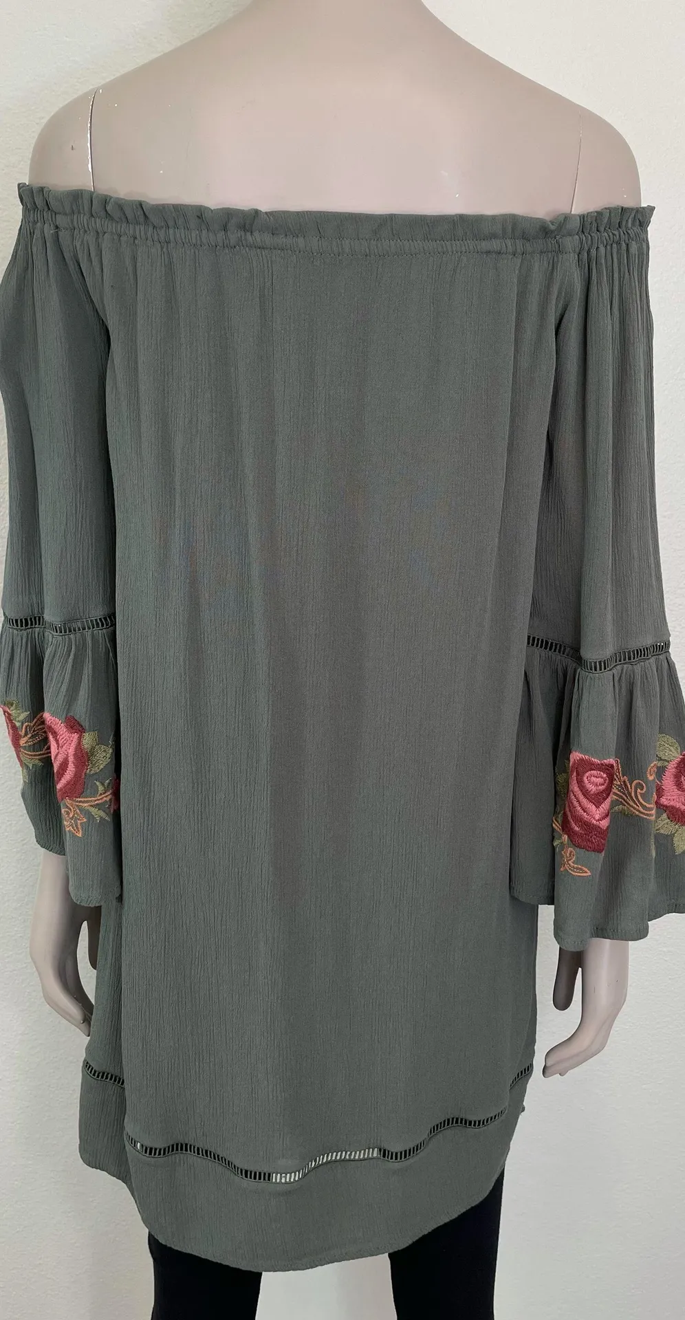 Sage Green Embroidered Floral Dress - Image 3