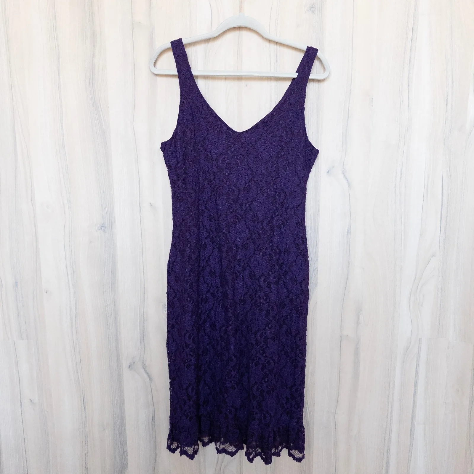 VTG Stefanyszyn Womens Lace Sheath Dress Size L Purple Romantic Dark Femme Chic Size L - Image 6