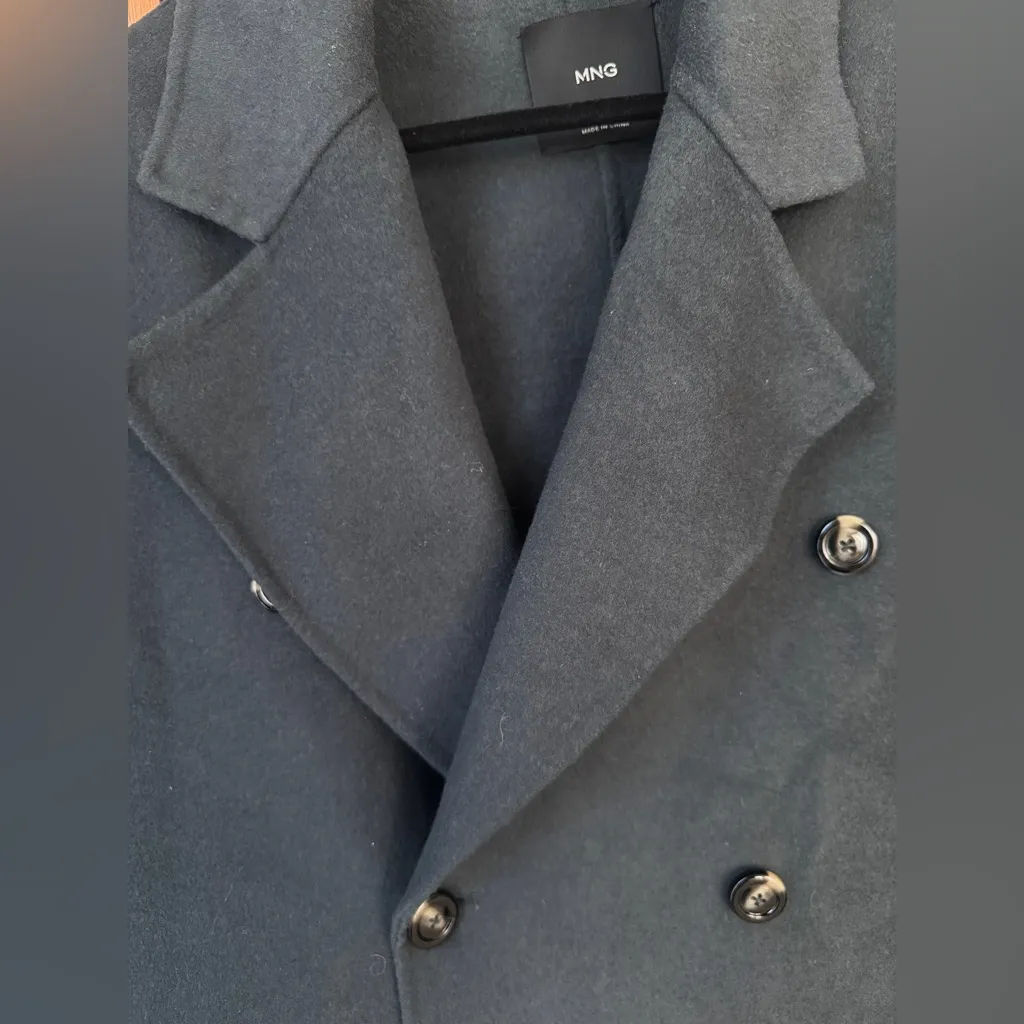 Mango wool coat oversized charcoal long handmade lapel vneck collar pockets - Image 9