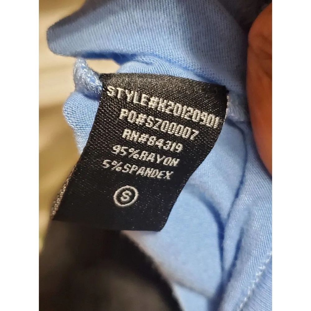 Strazzi Beaded Blue Solid Rayon Round Neck Short Sleeve Top Blouse Size Small - Image 11