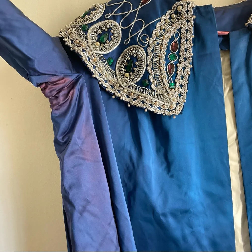 Vintage Handmade Embellished Cloak Coat Royal Blue Size M - Image 9