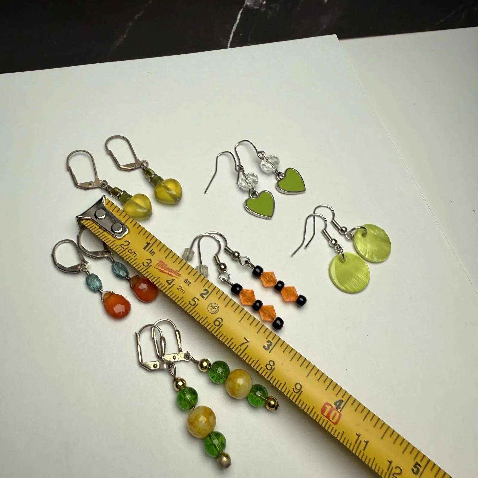 Bead Dangle Drop Pierced Earrings Lot Of 5 Beaded Green Orange Yellow Etc - Image 5