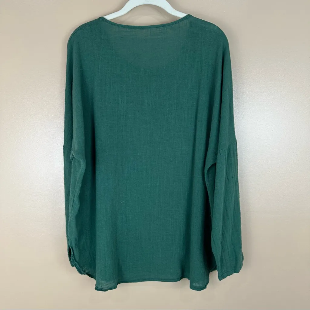 Green Cotton Gauze Long Sleeve Lightweight Pocket Front Top Tunic Large XL - Image 5