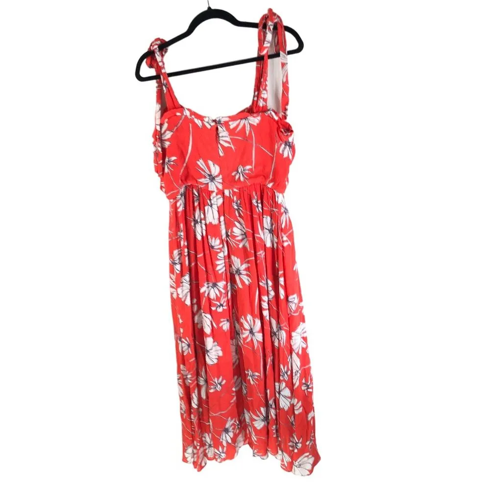 Jason Wu Collective Tie Shoulder Midi Dress Floral Pockets Red 10 - Image 4