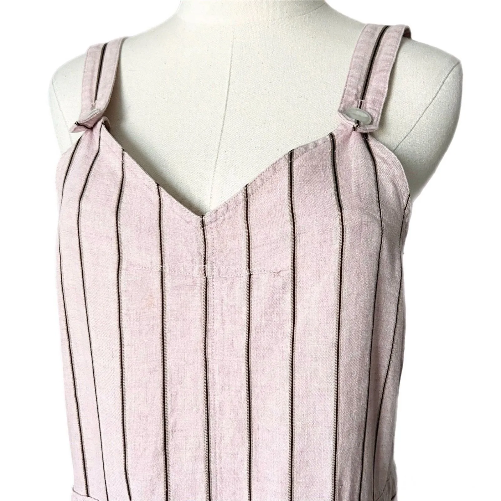 Rag & Bone Nina Tank Linen Blend Jumpsuit Overalls in Pinstripe Pink Size 0 - Image 3