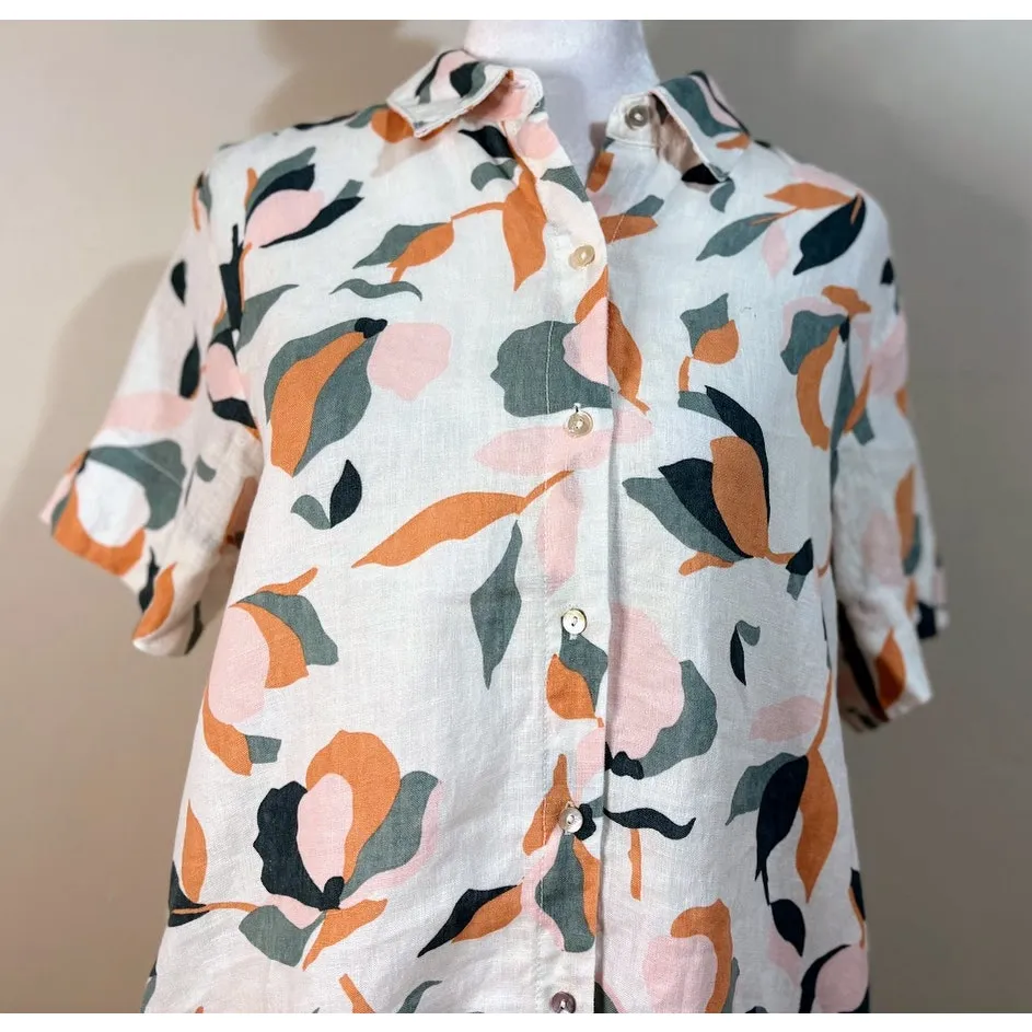 Rachel Zoe Floral Linen Button Front Mini Shirt Dress Size Small - Image 2