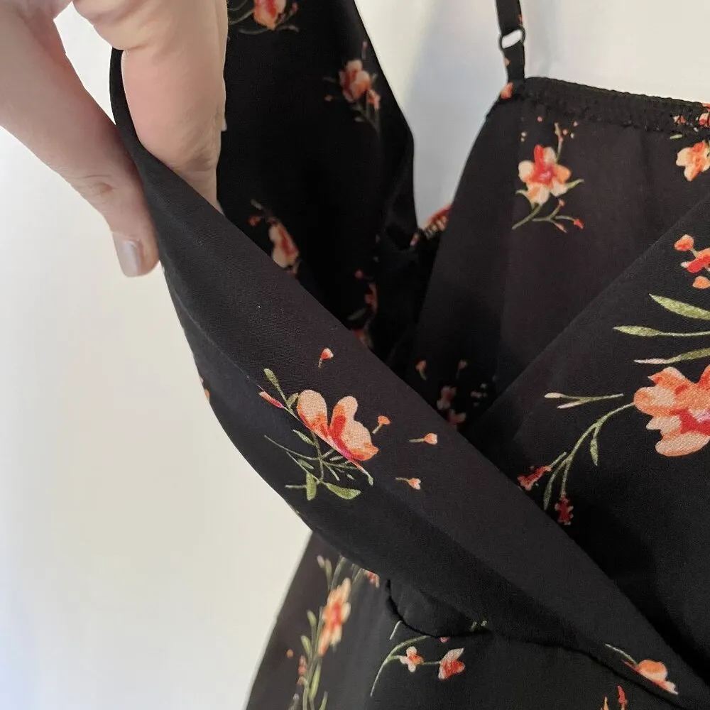 No Boundaries Black Floral Wrap Maxi Dress S lightweight v-neck summer flowy - Image 6