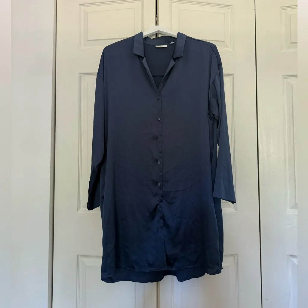 Van Winkle & Co. Navy Blue Button Down Collared Sleep Dress Long Shirt Large - Image 2