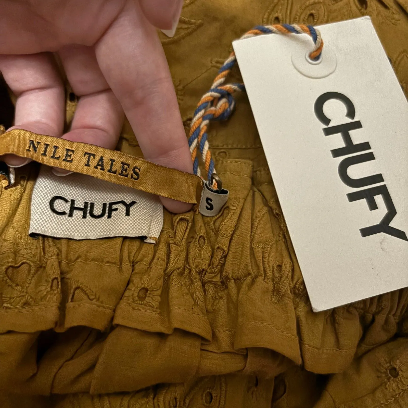 NWT Chufy Teos Organic Cotton Shorts Eyelet Ruffle Mustard Yellow Size Small Yellow - Image 6