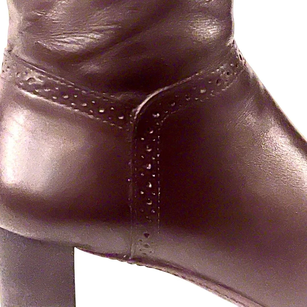 Soft Brown 90s Chunky Block Heel Leather Ankle Boots 6.5 Brogue Vero Cuoio - Image 3