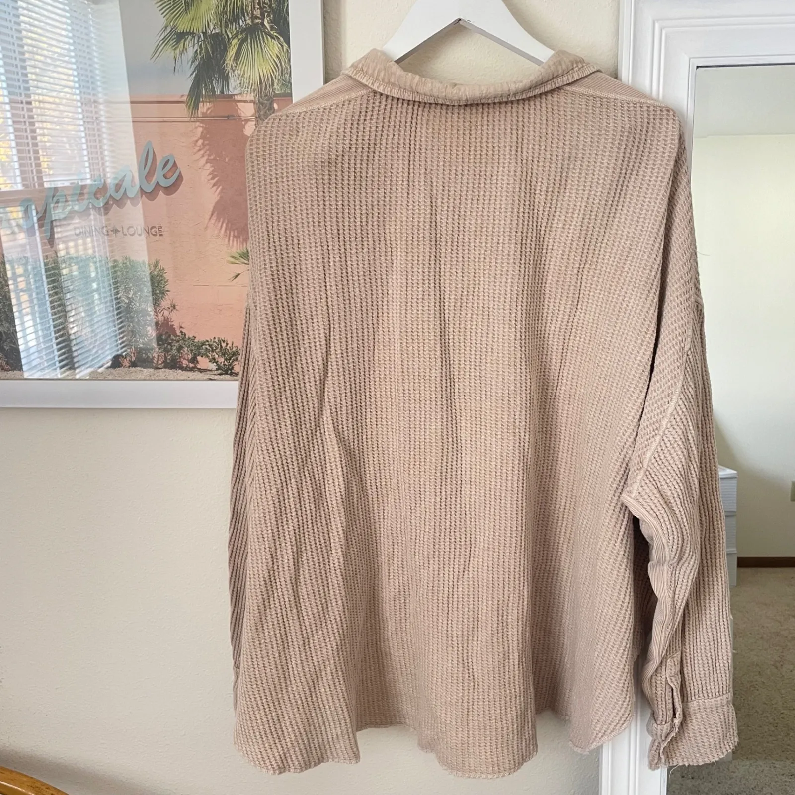 Free People Scout Waffle Knit Shacket Shirt Jacket Size Medium Sand - Image 5