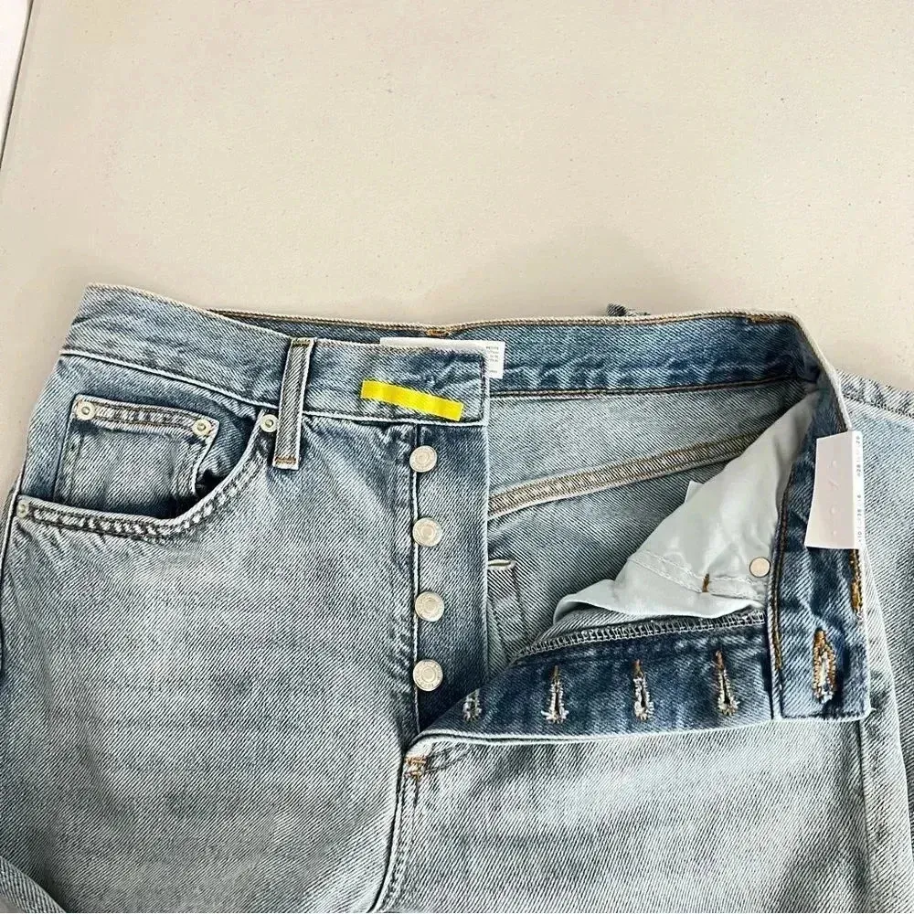 Topshop Asos  Kort Petite Size 6/28 High Waist Wide Leg Light Blue Denim Jeans - Image 6