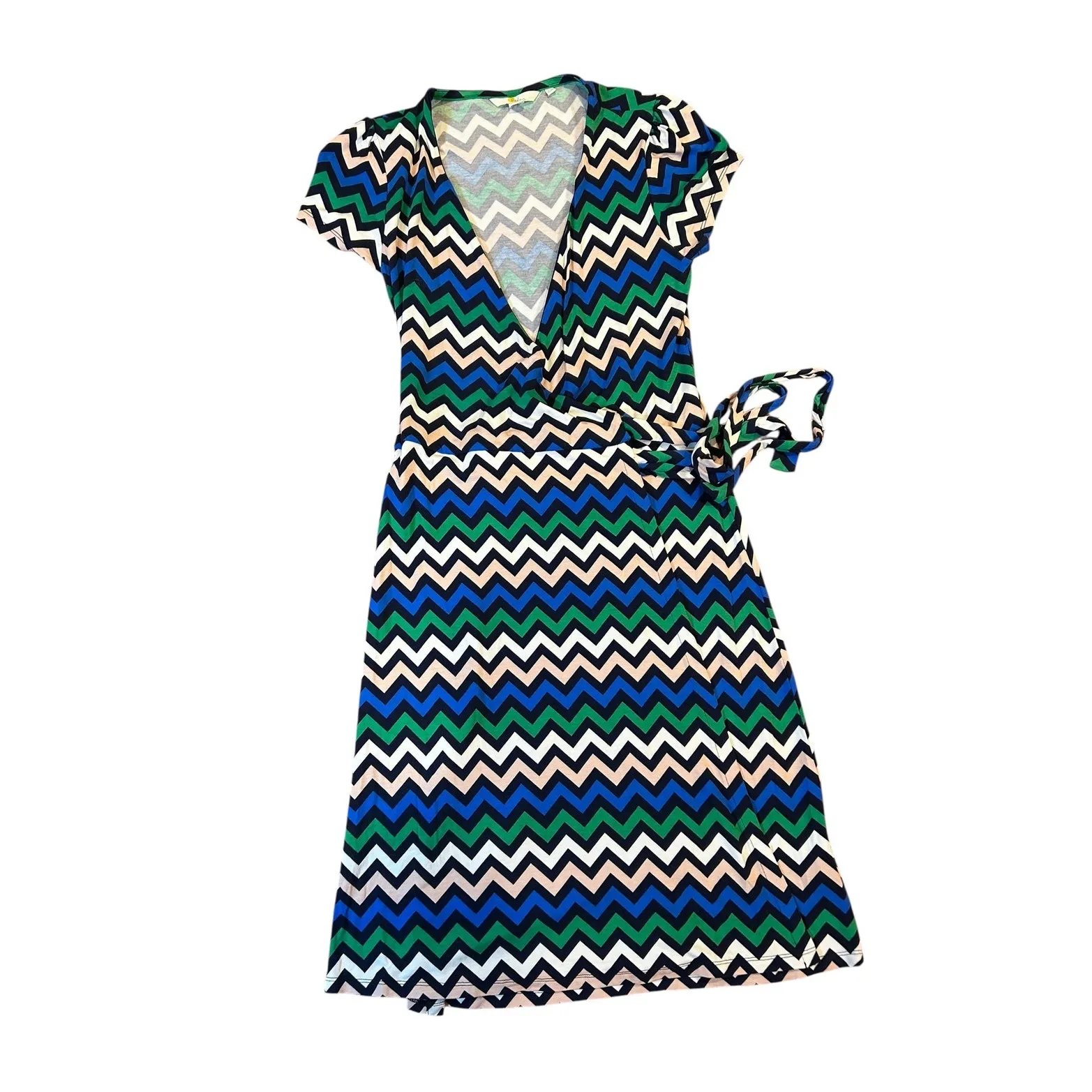 BODEN Women's Wrap Dress Size UK 8 US 4 Navy Blue Green Chevron Jersey Knee - Image 3