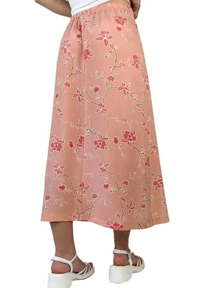 Vintage 70s Pink Cherry Blossom Floral Maxi Skirt Size M - Image 2