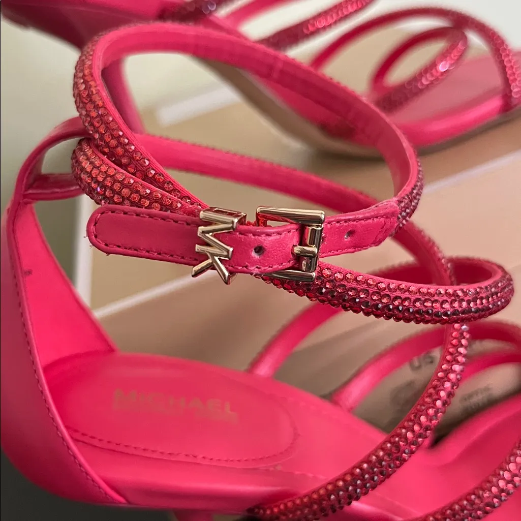 Michael Kors Imani Embellished Sandal in a fuchsia or bright pink color - Image 2