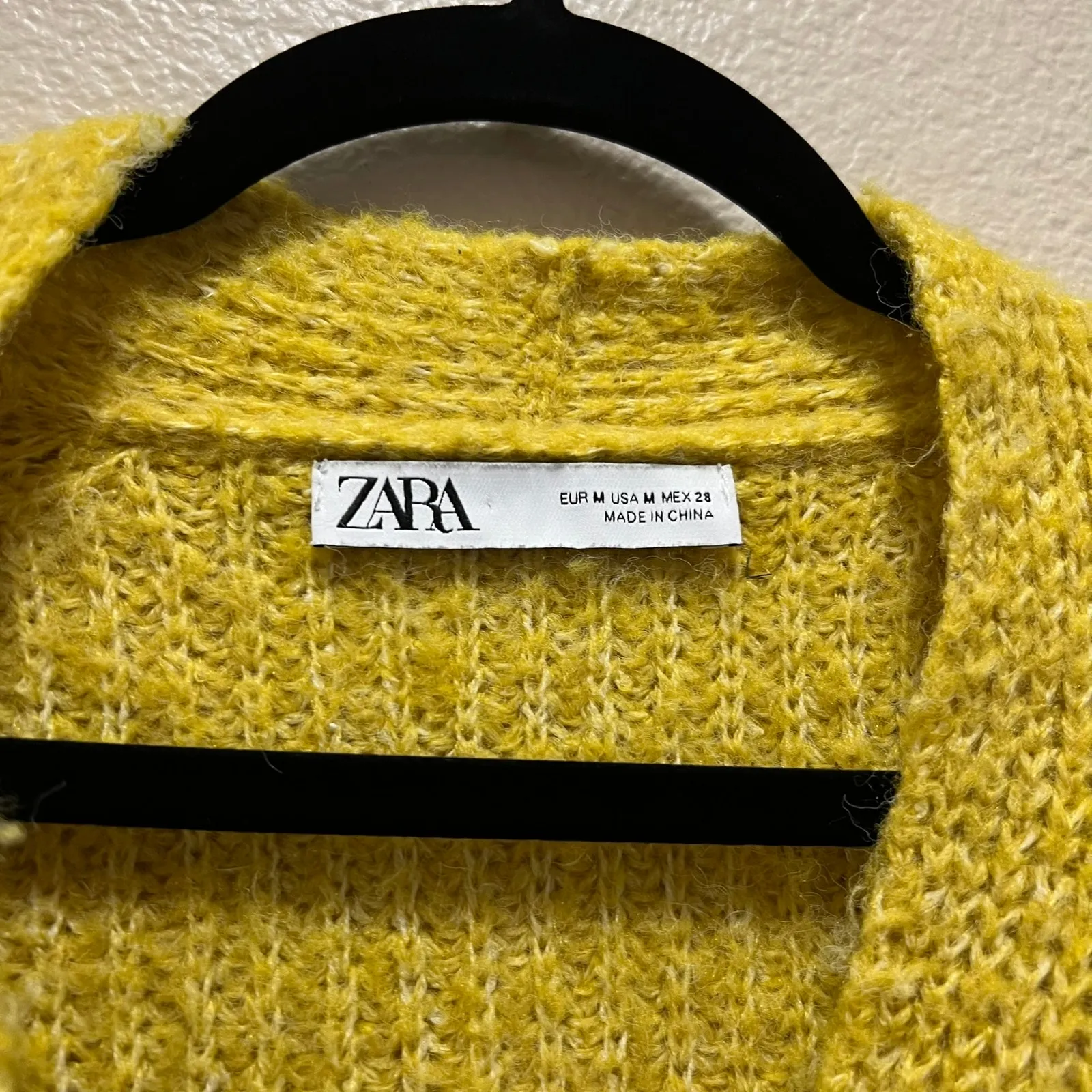 ZARA Chunky Knit Cardigan Sweater Oversized Mustard Yellow Open Front Sz Medium - Image 7