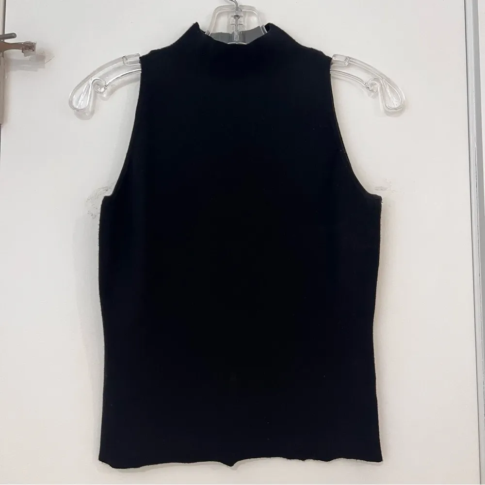 Milly Black Mock Neck Sleeveless Sweater Tank Blouse - Image 2