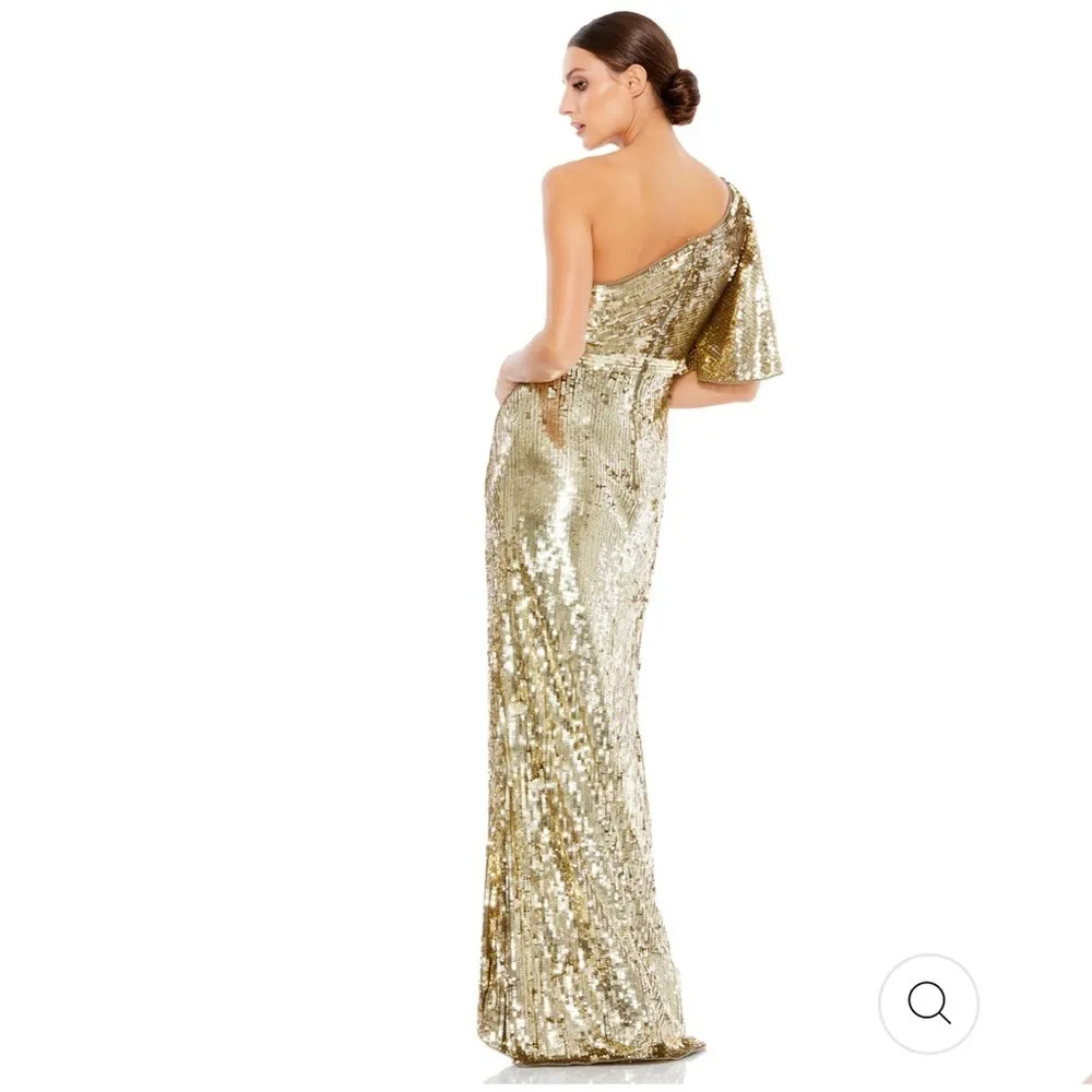 Mac Duggal Gold Sequined Gown Stunning Cap Sleeve Trumpet Maxi Dress Evening  8 - Image 2