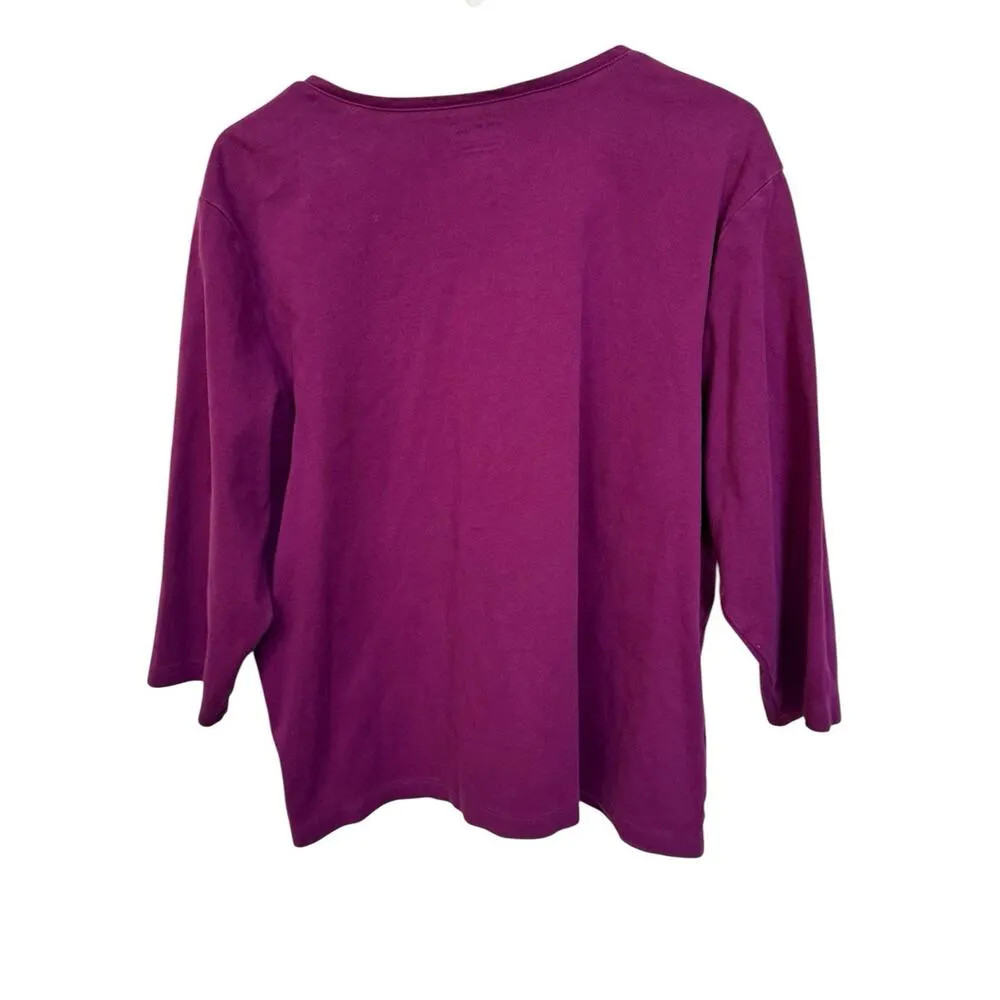 LL Bean Women's 2XL Plus 3/4 Sleeve V Neck Top Purple XXL Workout Exercise READ Size 2X - Image 2