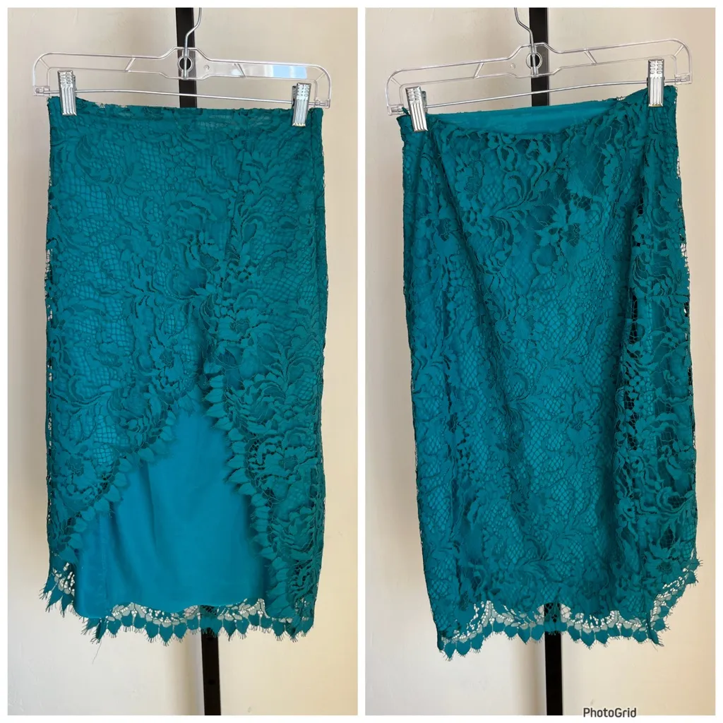 For Love & Lemons Teal Lace Asymmetrical Maui Waui Skirt Small - Image 4