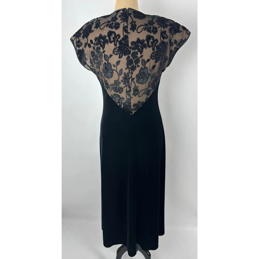 Vintage Tom Barra Size 8 Black Velvet Evening Gown Dress Christmas NYE Formal - Image 7