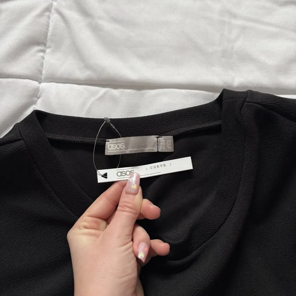 NWT ASOS Womens Size 18 Curve Black Midi Dress Floral Embroidery Long Sleeve - Image 6