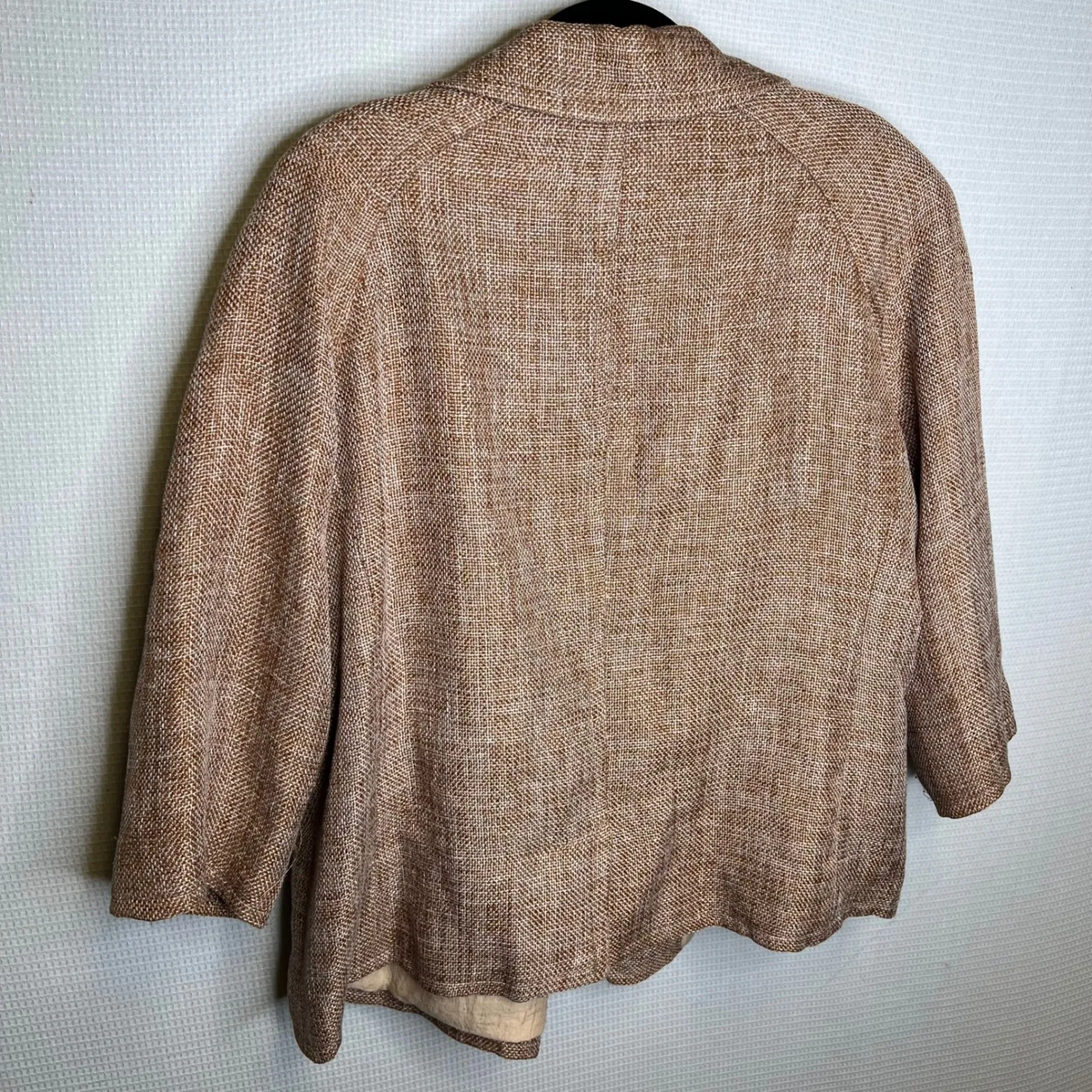 Talbots Woman Linen Blend Tweed Blazer 16W Brown Tan Jacket Three Quarter Sleeve - Image 3