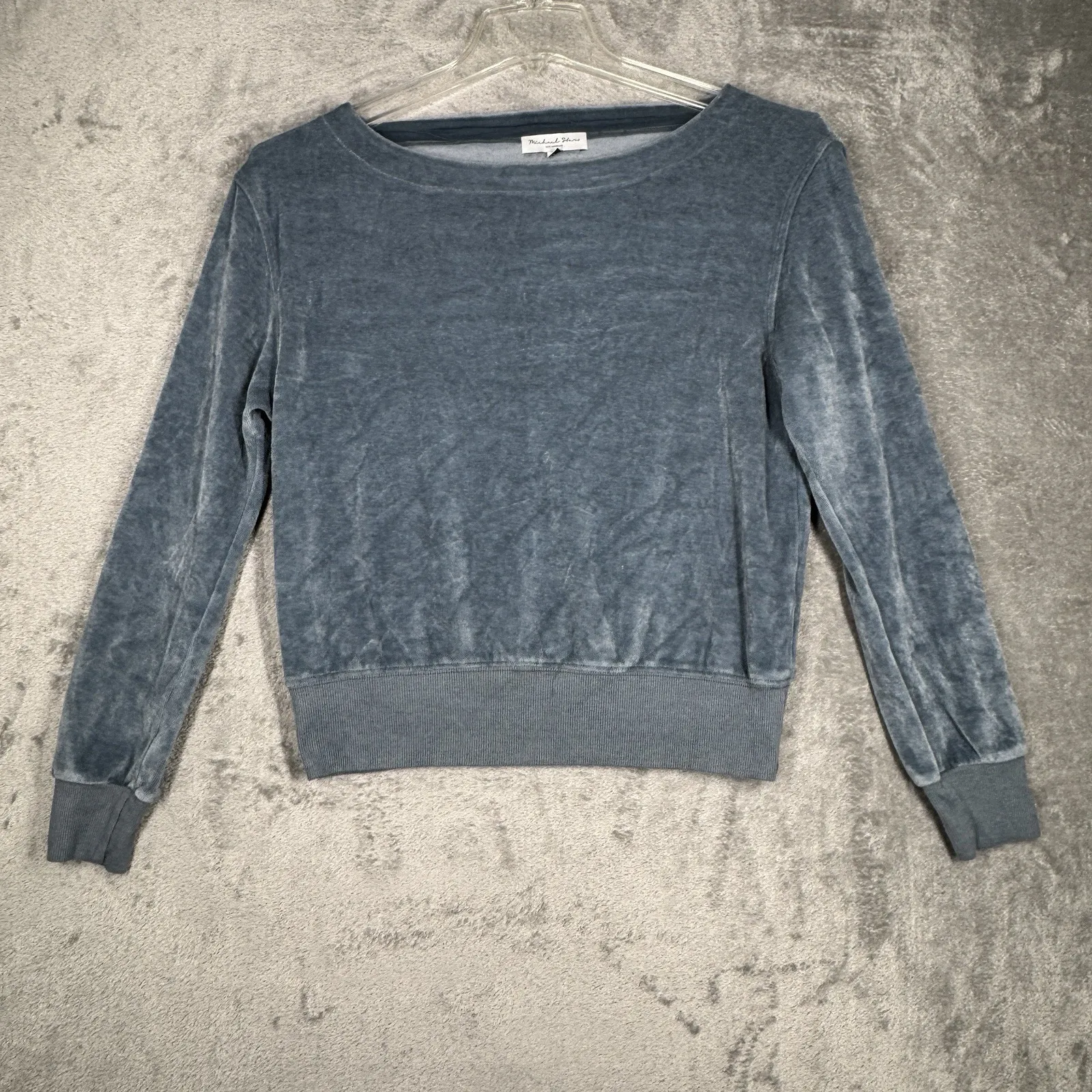 Michael Stars‎ Shirt Womens Small Blue Velour Sweatshirt Crop Casual Streetwear - Image 2