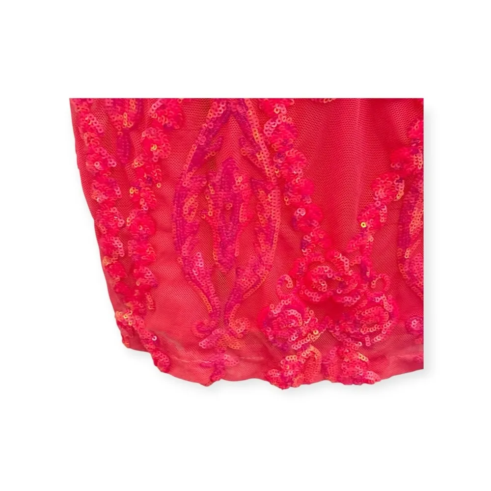 Windsor 𒀭 Plunging V Neck Sequin Mesh X Back Bodycon Mini Dress 𒀭Hot Pink 𒀭Large - Image 6