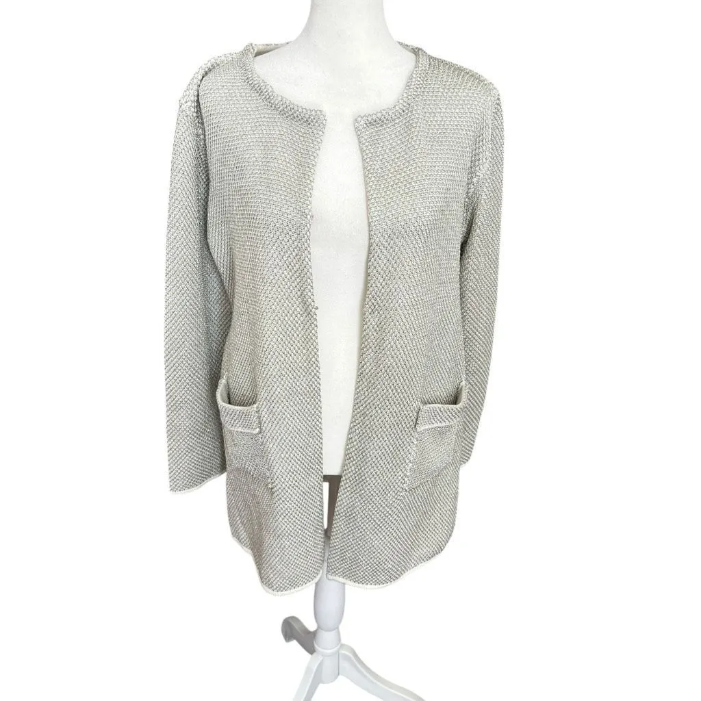 Elliatt Open Front Metallic Knit Cardigan Jacket Beige Silver Small - Image 6