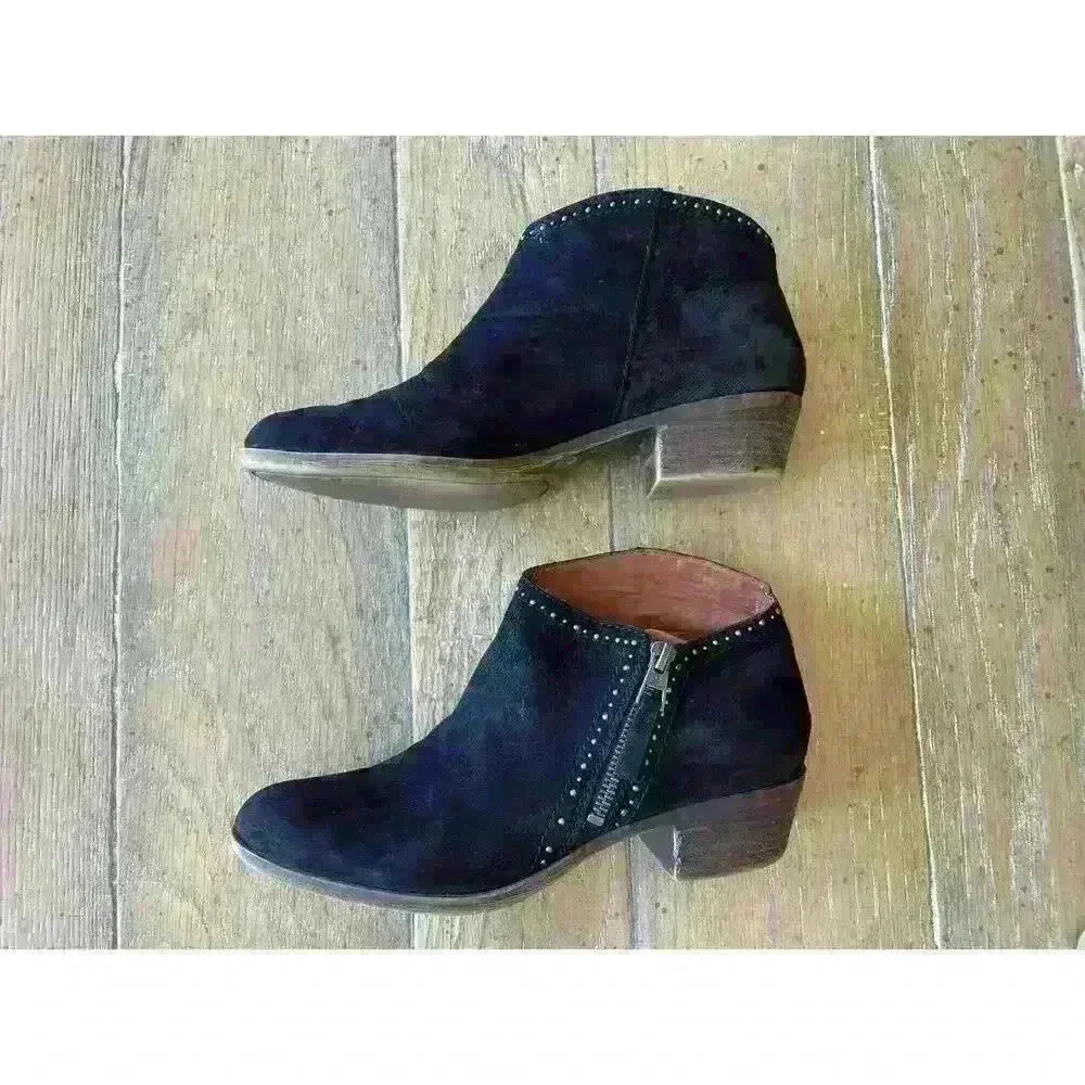 Lucky Brand Women's Sz 8 Benna Black Studded Suede Ankle Boots Bootie - Image 5
