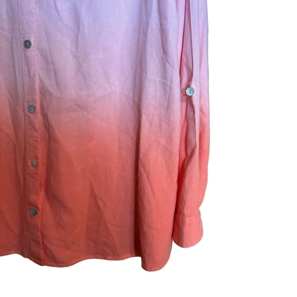 J Jill Shirt Womens Medium Multicolor Ombre Linen Blend Button Up Blouse Top - Image 4