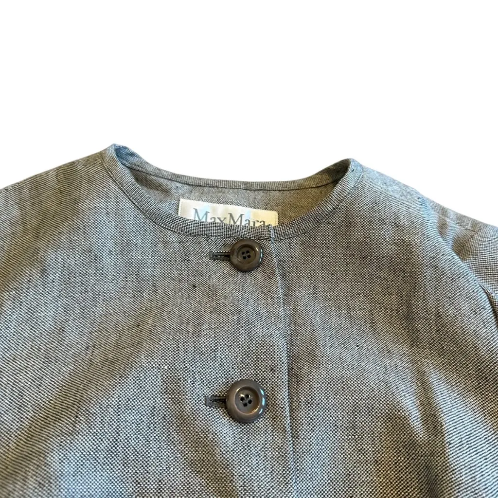 MaxMara Short Sleeve Grey Blazer Jacket Top Belt Linen Cotton Size 6 Womens NWOT - Image 2