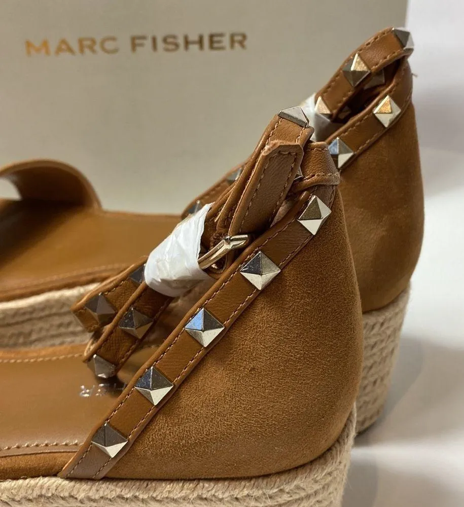 Marc Fisher Jazlyn brown suede studded ankle strap platform espadrille sandals - Image 4