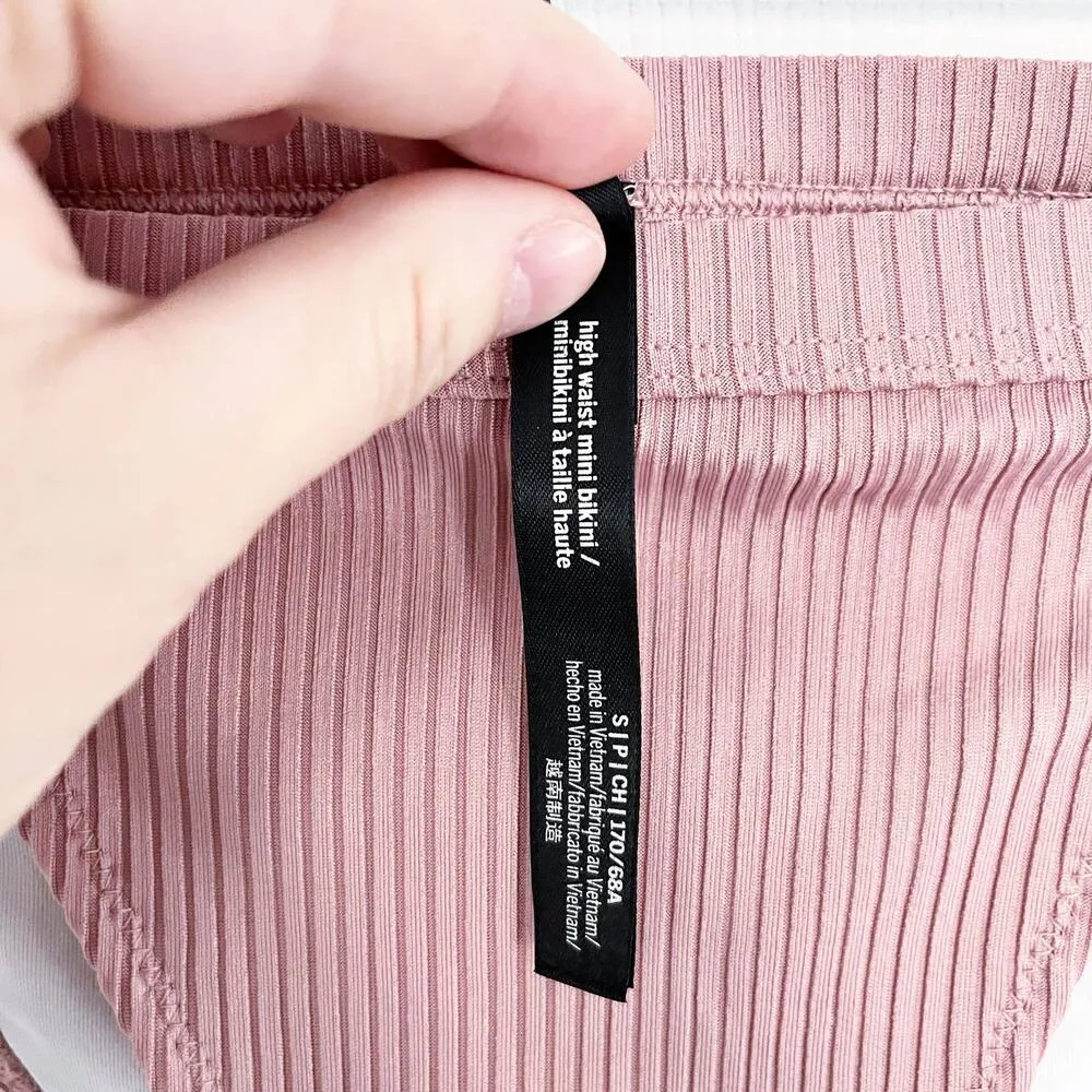 Pink Victoria's Secret Dusty Rose Ribbed High-Waist Mini Bikini Bottoms - Image 4