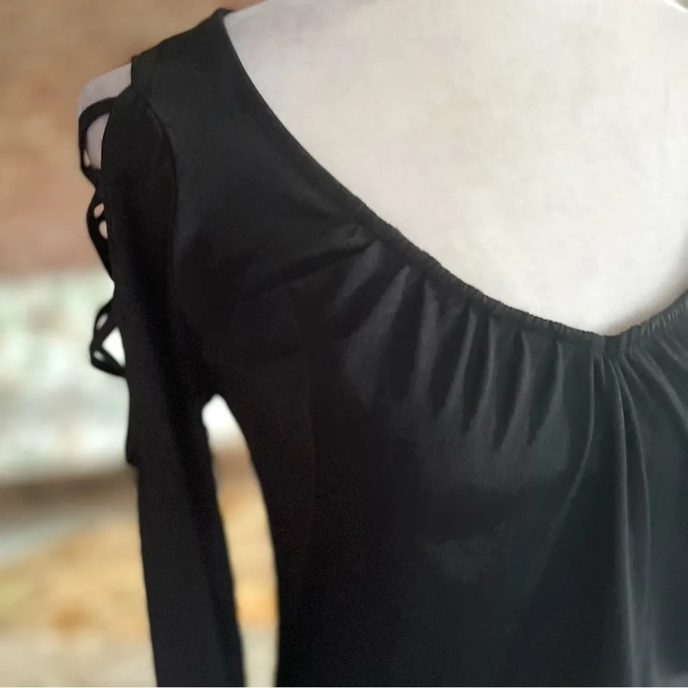 Jennifer Lopez Top Black Lattice Sleeve Metallic Shimmer Top S Cocktail Party - Image 5