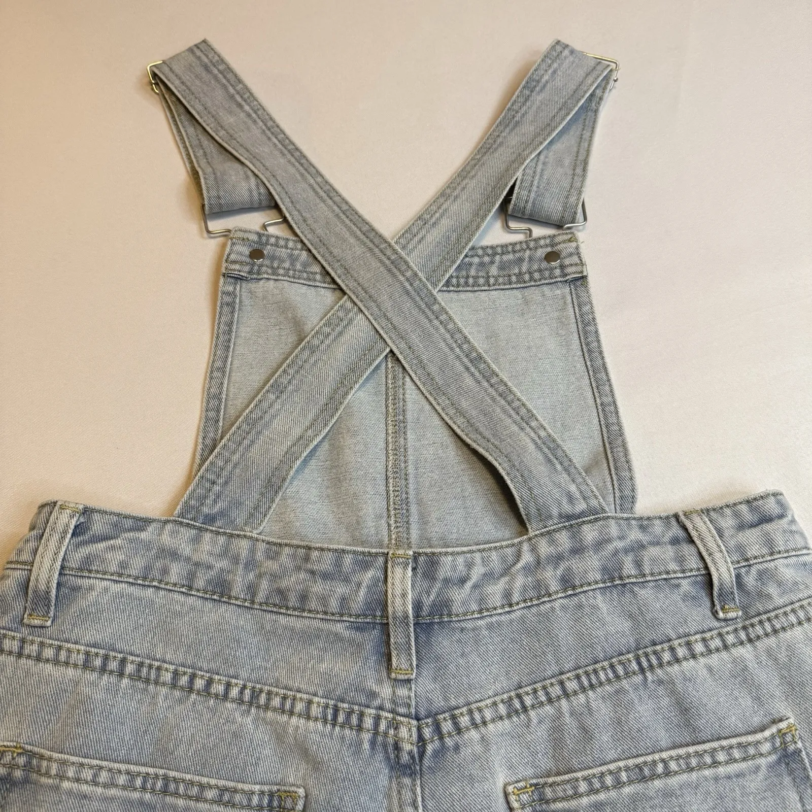 Cider Women Light Wash Distressed High Rise Denim Jean‎ Shorts Romper Playsuit # - Image 4