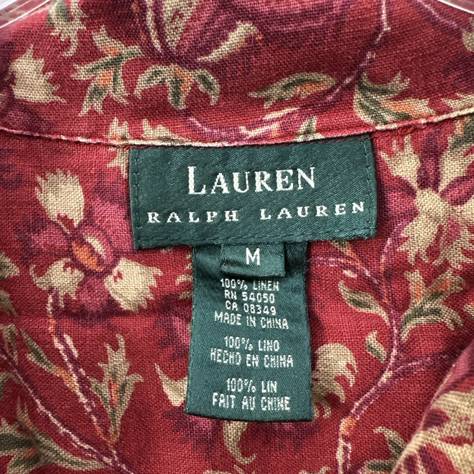 Vtg Lauren Ralph Lauren Floral Button Up Shirt Linen Boho Preppy Women Medium Red - Image 4