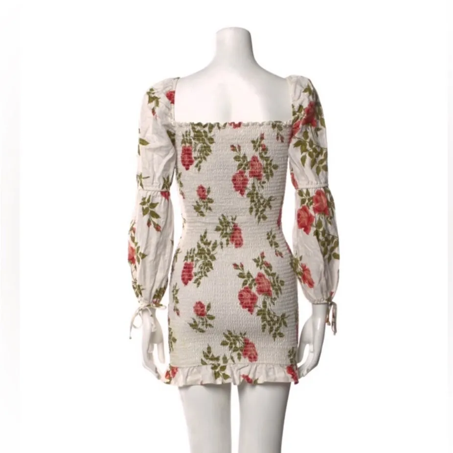 Reformation Hilary Floral in Jolie Smocked Mini Dress long sleeve size M - Image 5