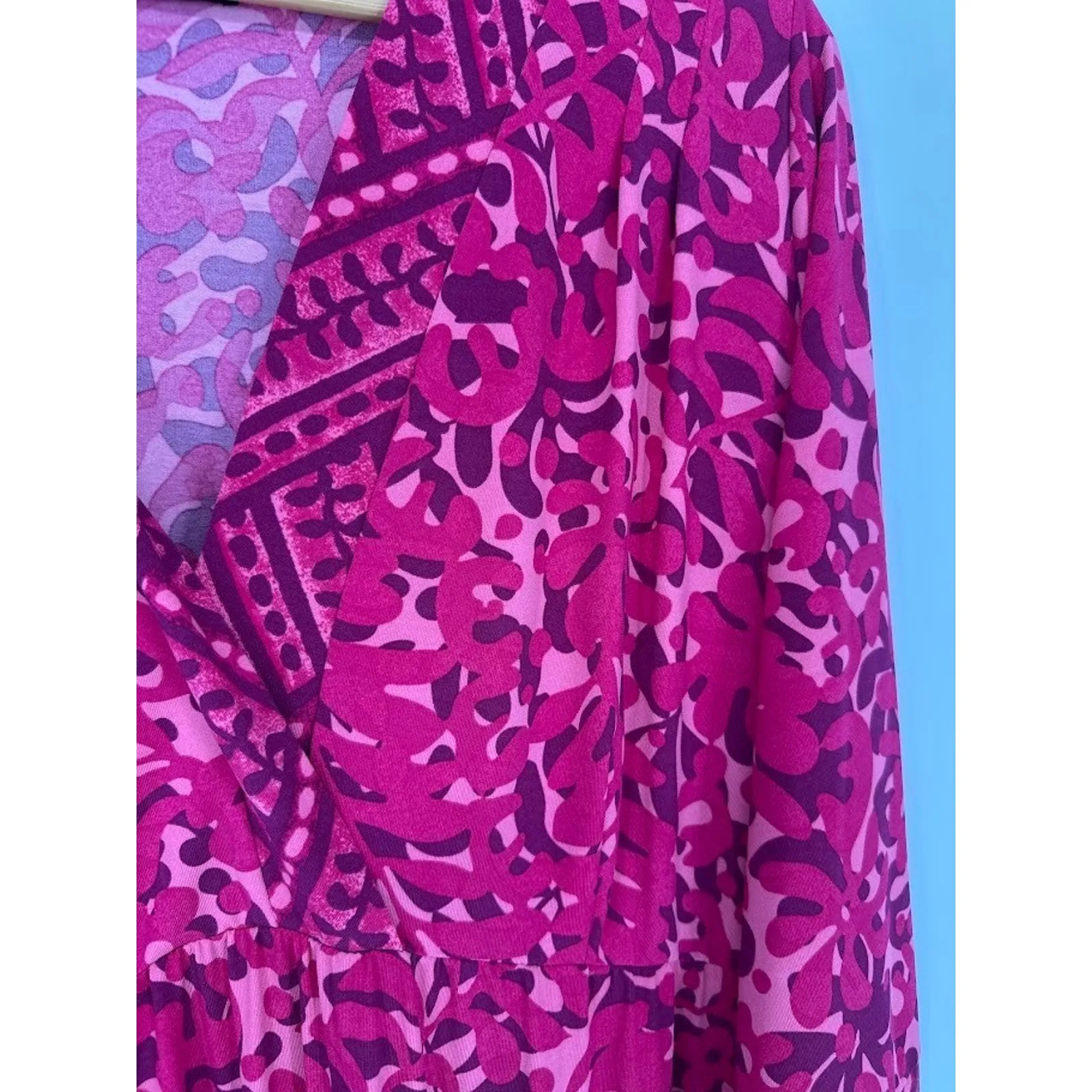 Bob Mackie Wearable Art Batik Printed Midi Dress Pink 1X Stretch Liquid Knit - Image 4