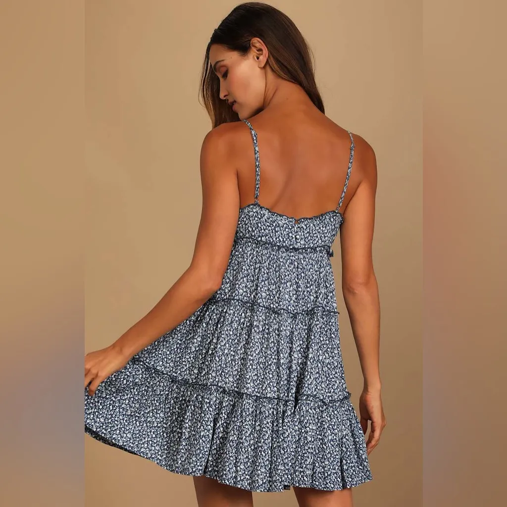 Lulu's Sitting in the Sun Navy Blue Floral Print Ruffled Babydoll Dress NEW Smal - Image 2