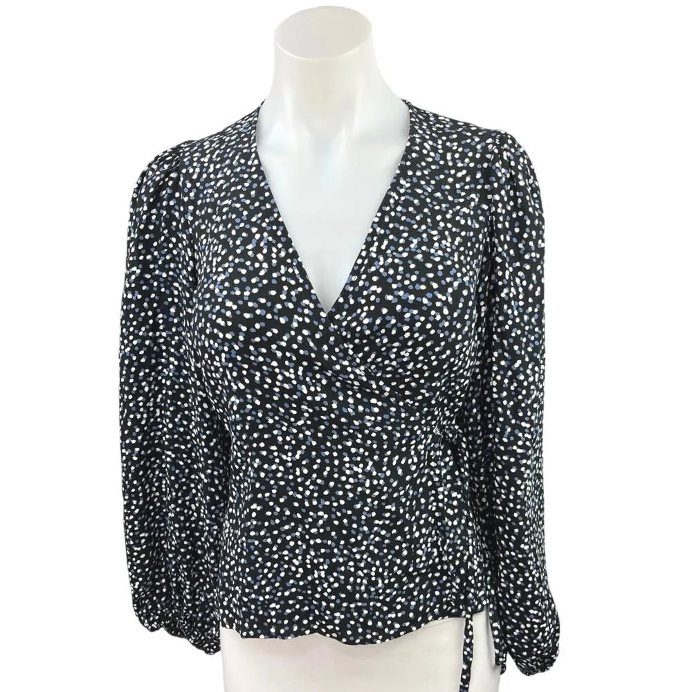 & Other Stories Ecovero Polka Dot V Neck Long Puff Sleeve Wrap Blouse Top Size 0 - Image 5
