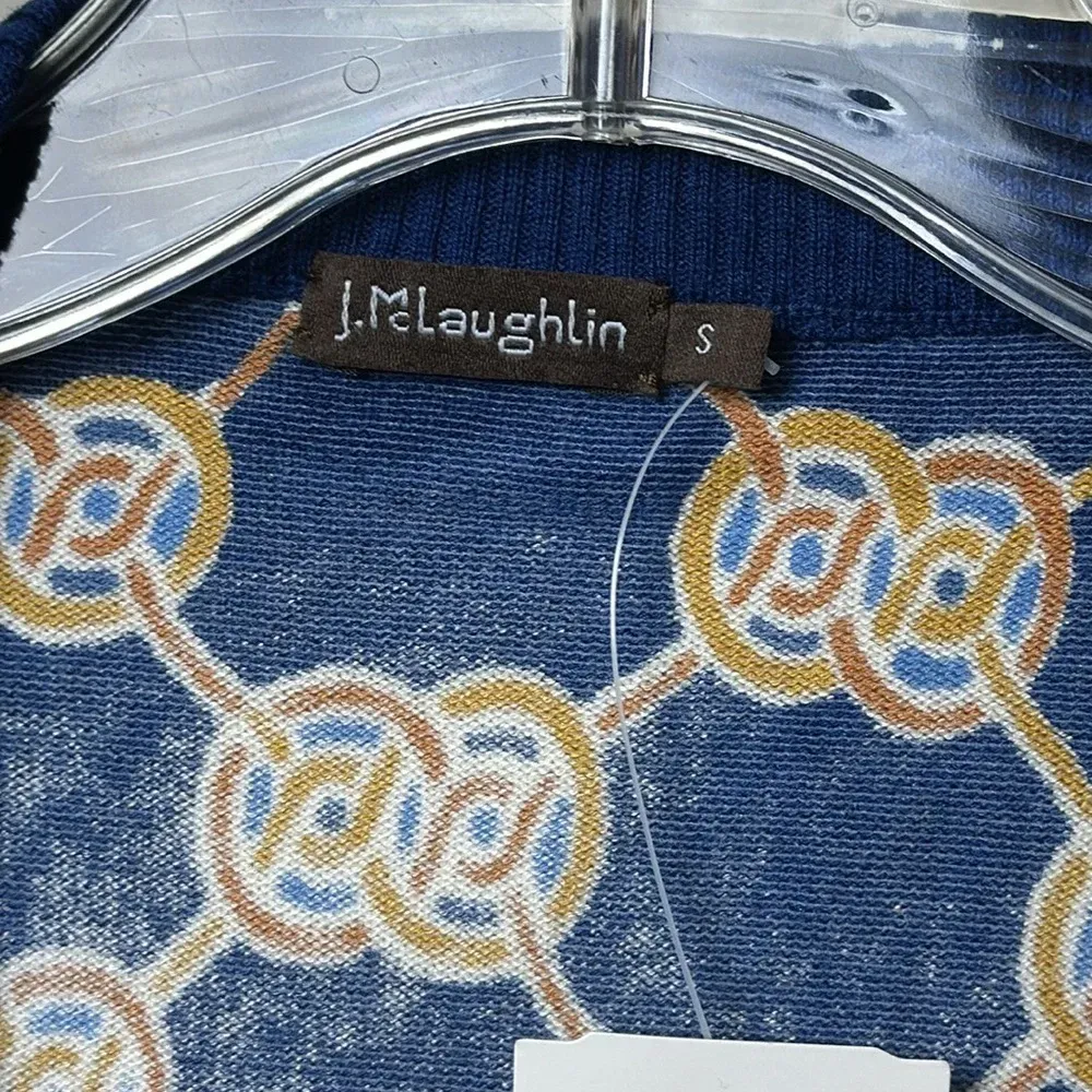 J Mclaughlin Womens Kristyn‎ Cardigan XS Denim Gold Heraldic Knot Chain Sweater - Image 3