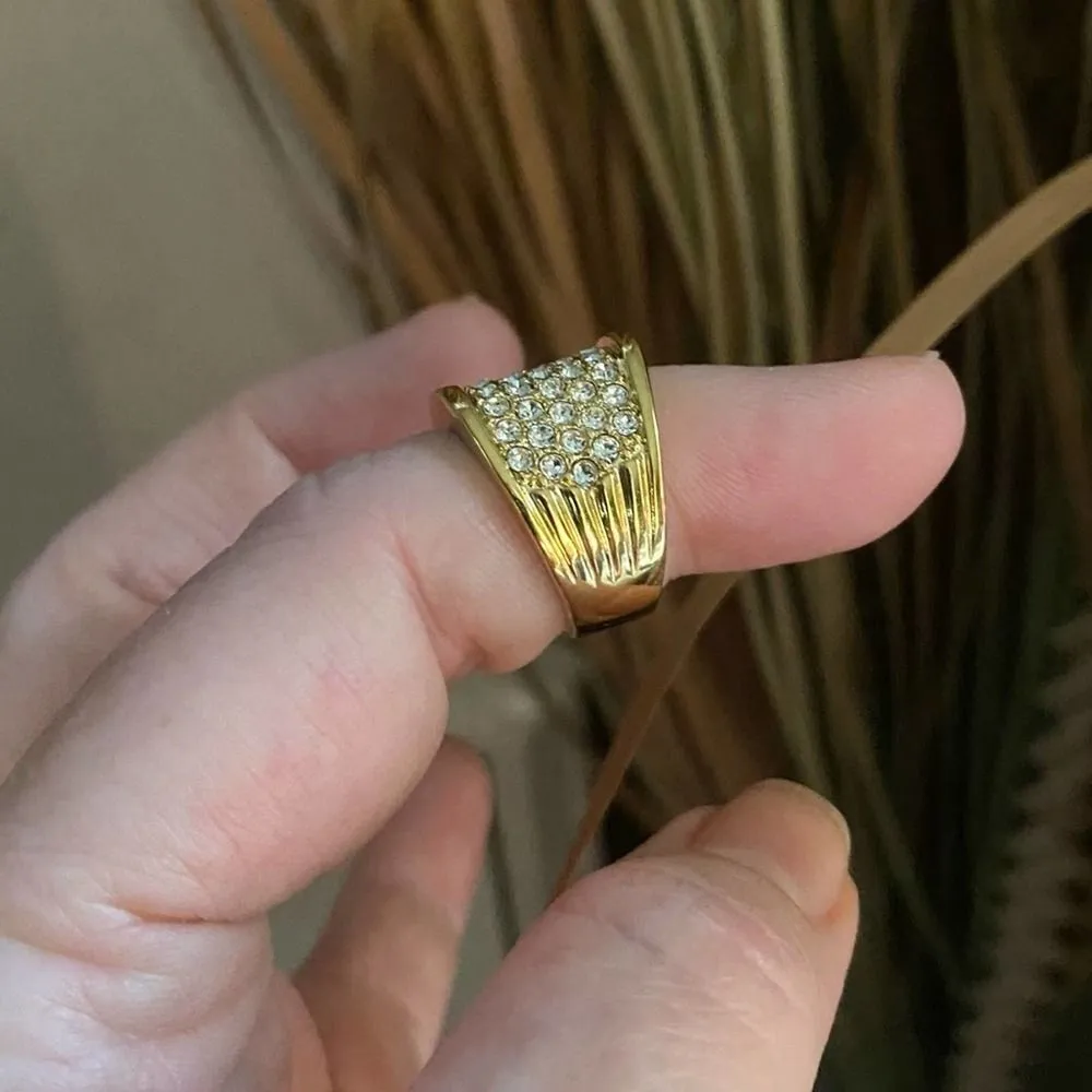 Crystal IP Gold Ion Plating Brass Ring Size 6 Gold - Image 2