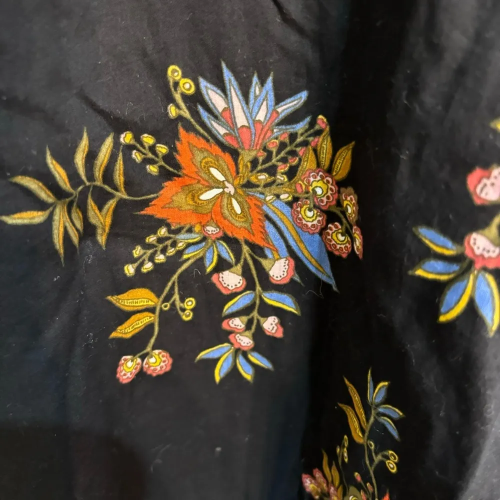 Loft womens boho hippie floral ballon sleeve peasant blouse black/blue M - Image 3